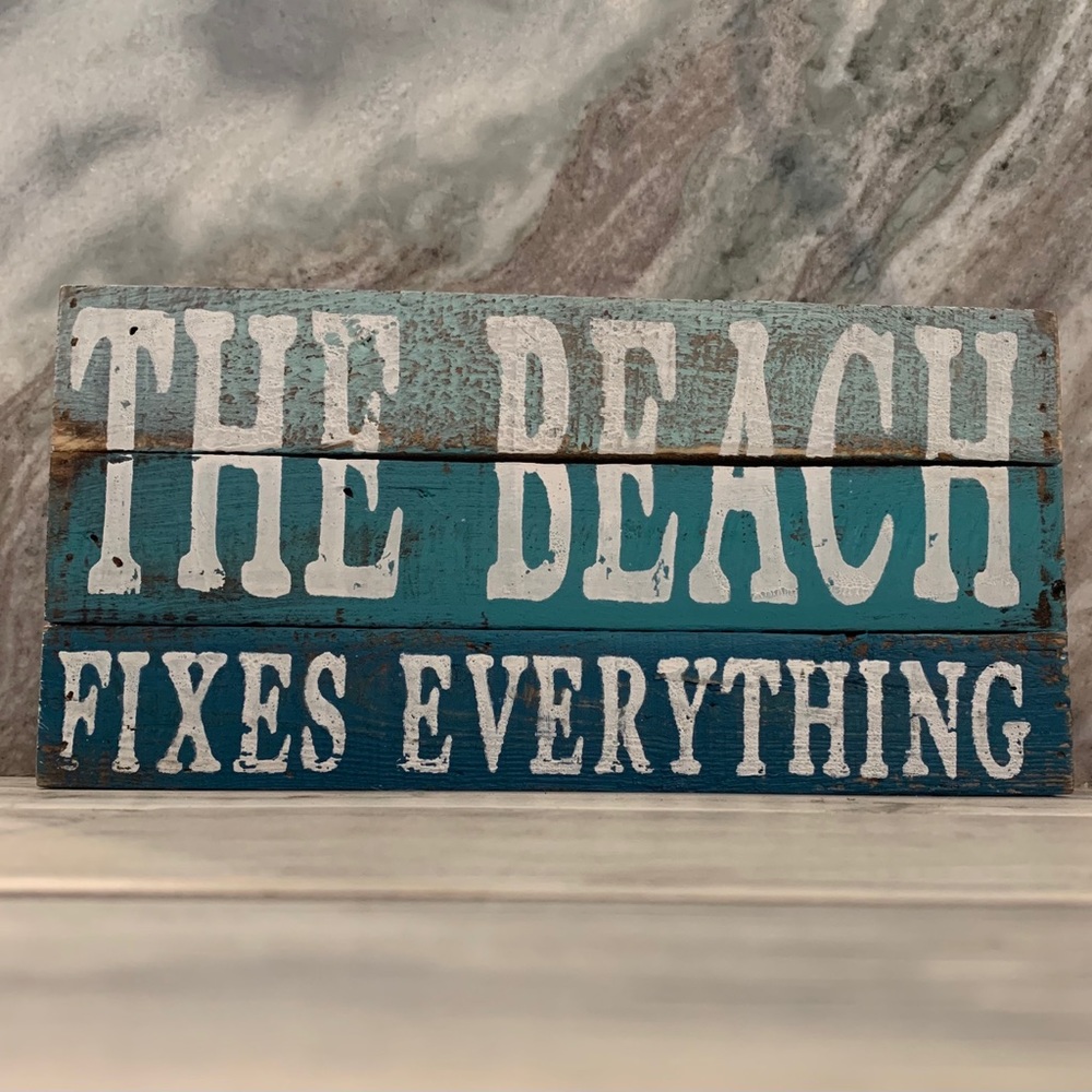 Coastal The Beach Fixes Everything home decor sign